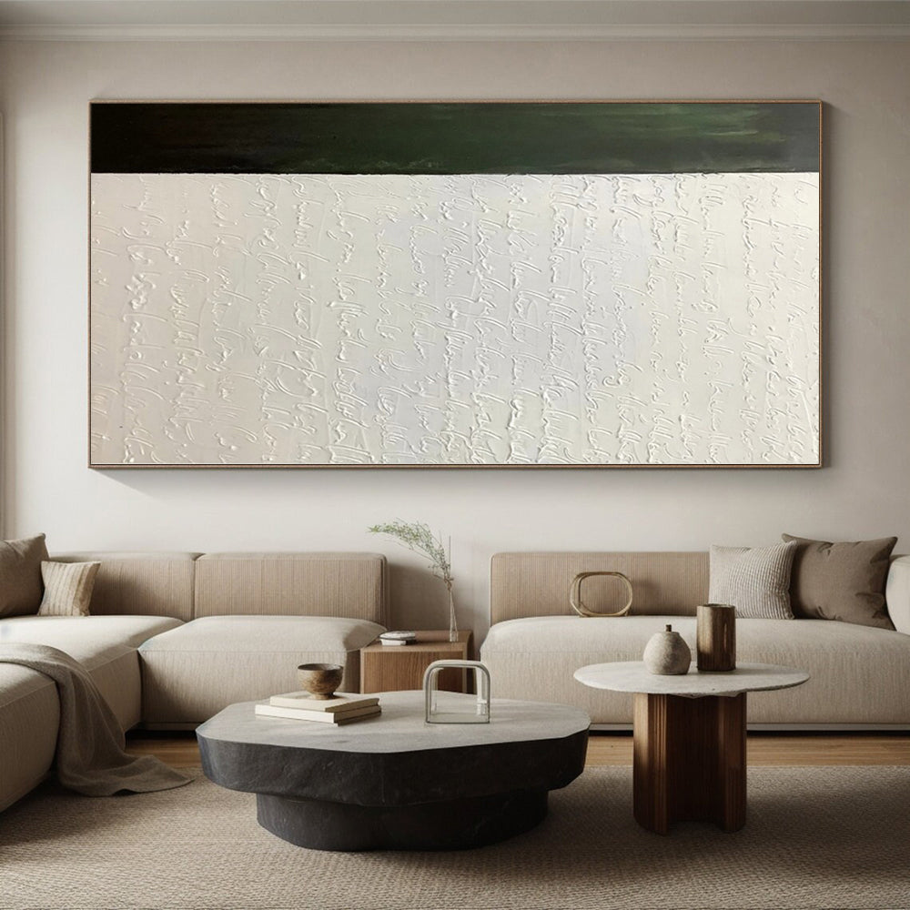 Hand-Painted Green & White Textured Calligraphic Abstract Painting On Canvas PT041