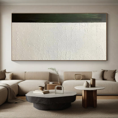 Hand-Painted Green & White Textured Calligraphic Abstract Painting On Canvas PT041