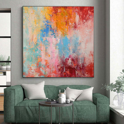 Hand Painted Art Colorful Red, Orange, Pink, and Blue Abstract Acrylic Painting PT283