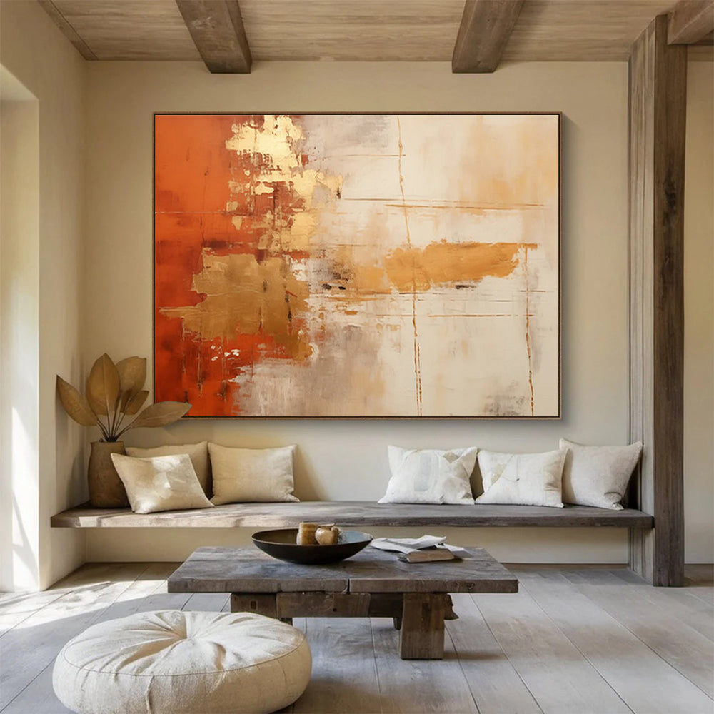 Modern Art Acrylic Orange & Gold Abstract Textured Art HPS209