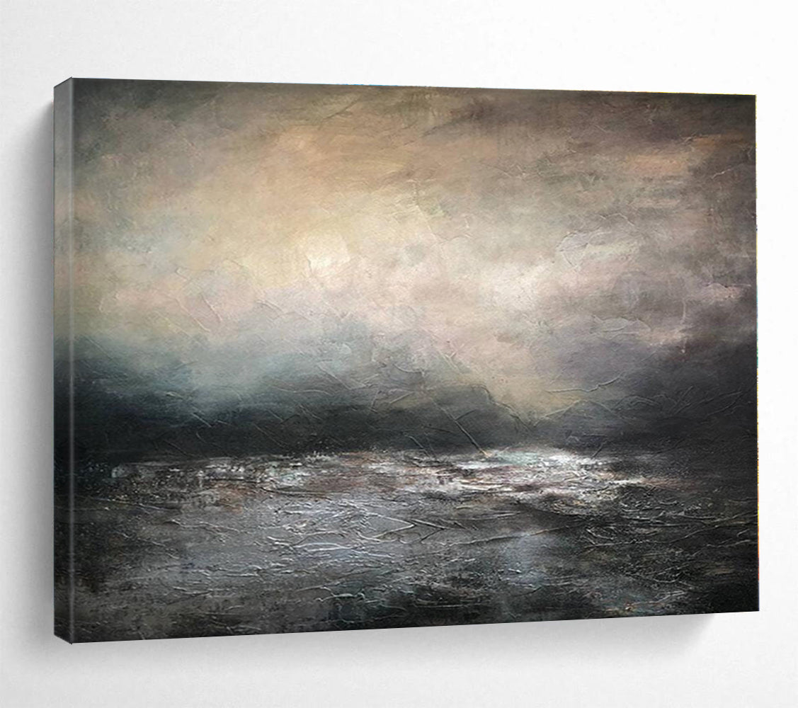 Hand Painting Gray & Black Moody Sea Abstract Art HPS142