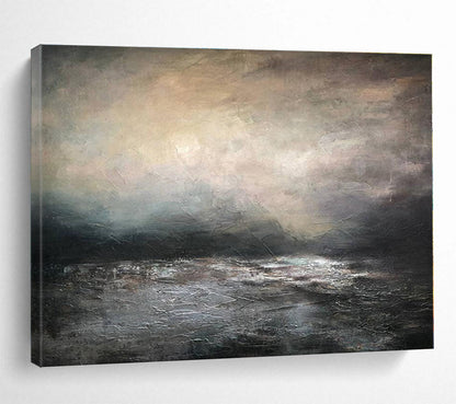 Hand Painting Gray & Black Moody Sea Abstract Art HPS142