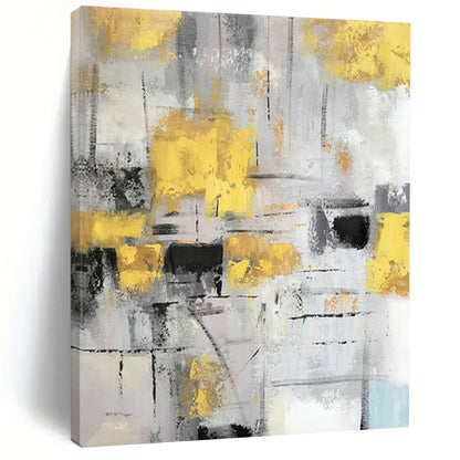 Large Size Yellow, Gray, and Black Textured Abstract Art PT749
