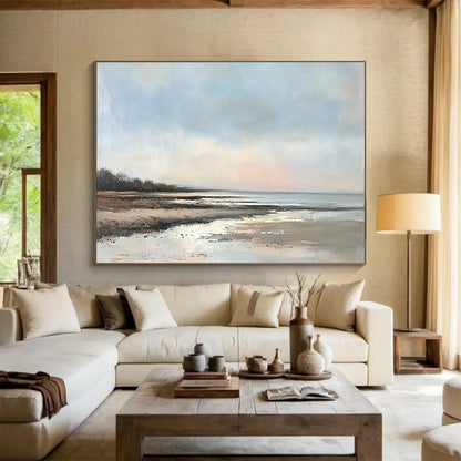 Oversized Abstract Wall Art Blue, Brown, and White Realistic Seaside Scene HPS317