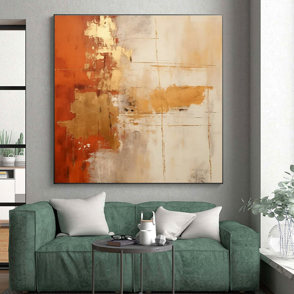 Modern Art Acrylic - Orange, Gold, Beige & Gray Textured Abstract Art PT590