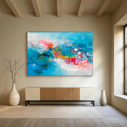 Acrylic Modern Art Paintings Energetic Blue & Pink Abstract On Canvas HPS022