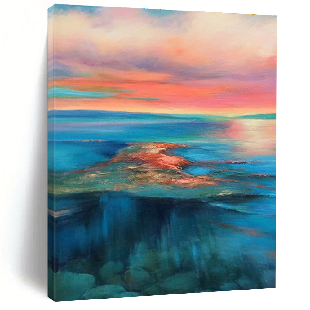 Large Size Colorful Coastal Sunset Abstract Sea and Sky Painting DPS443