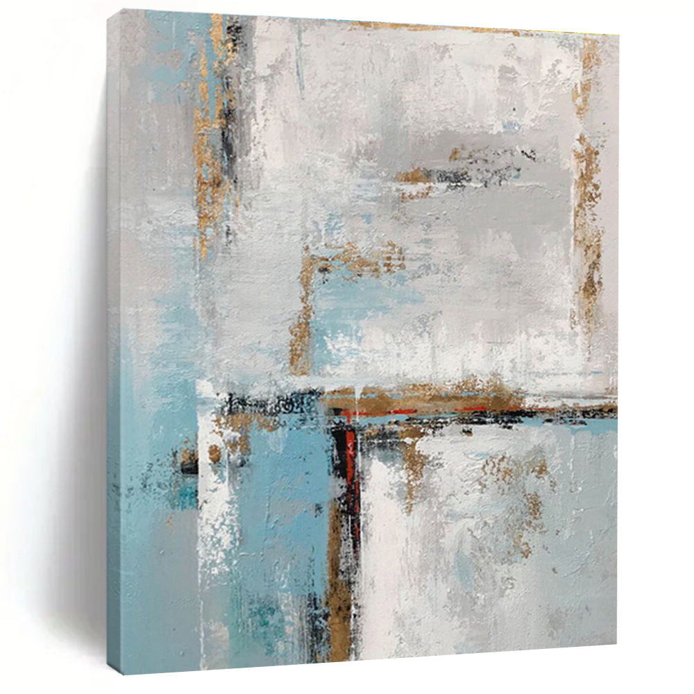 Large Painting In Living Room Blue Gray Gold Textured Abstract Art PT427