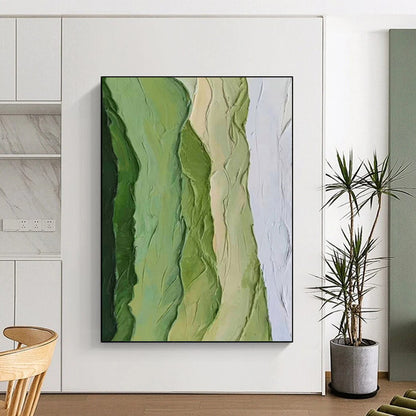 Hand Painted Art Green & Beige Textured Abstract Painting On Canvas PT043
