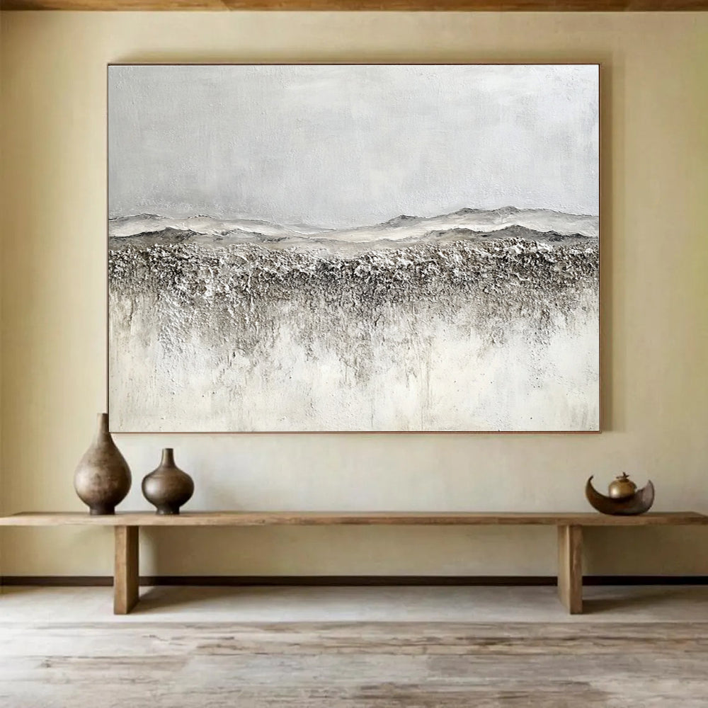 Oversized Abstract Wall Art Gray & White Textured Landscape Abstract Painting HPS253