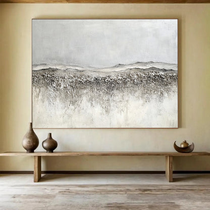Oversized Abstract Wall Art Gray & White Textured Landscape Abstract Painting HPS253