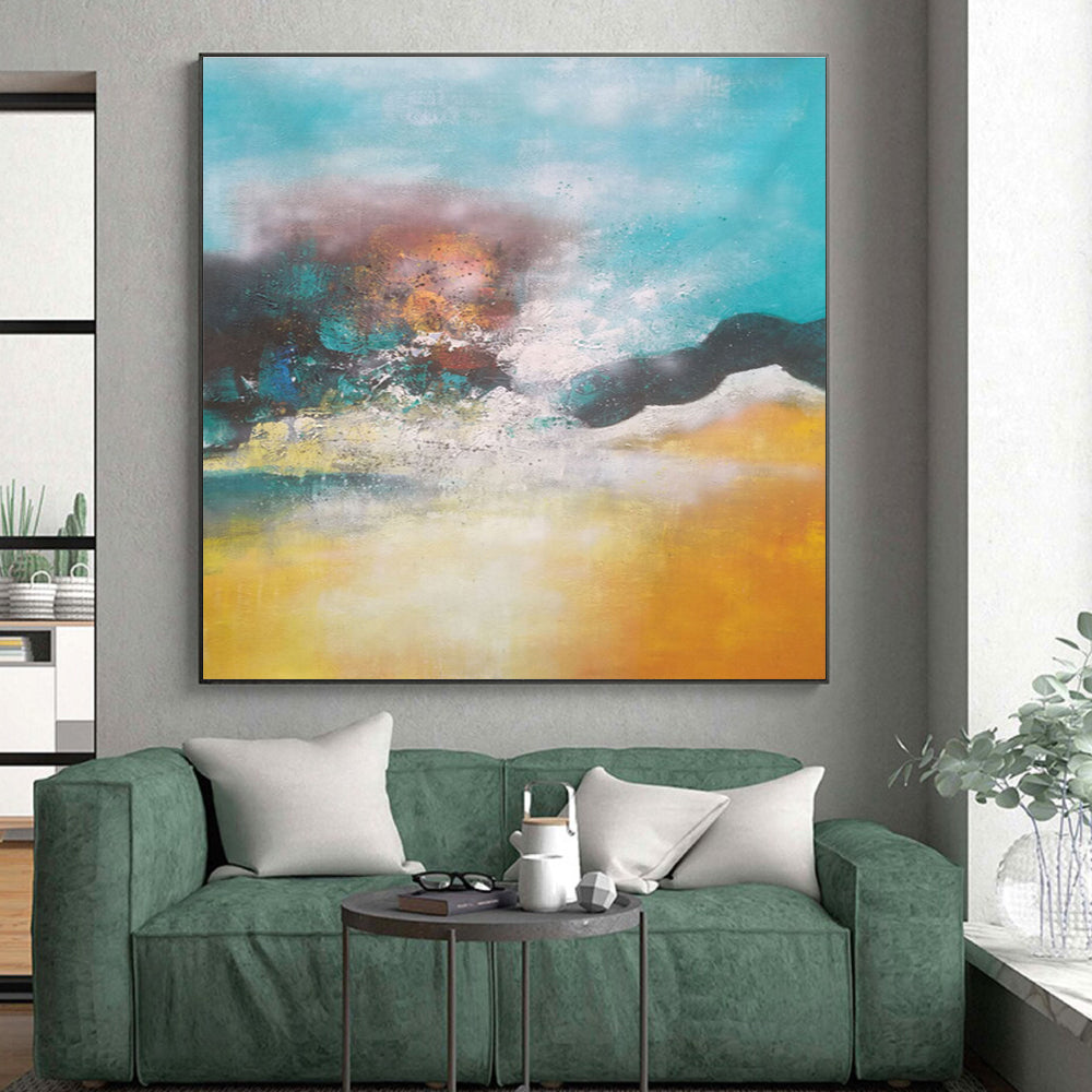 Unique Abstract Art Teal Orange Abstract Landscape Acrylic Art PT457