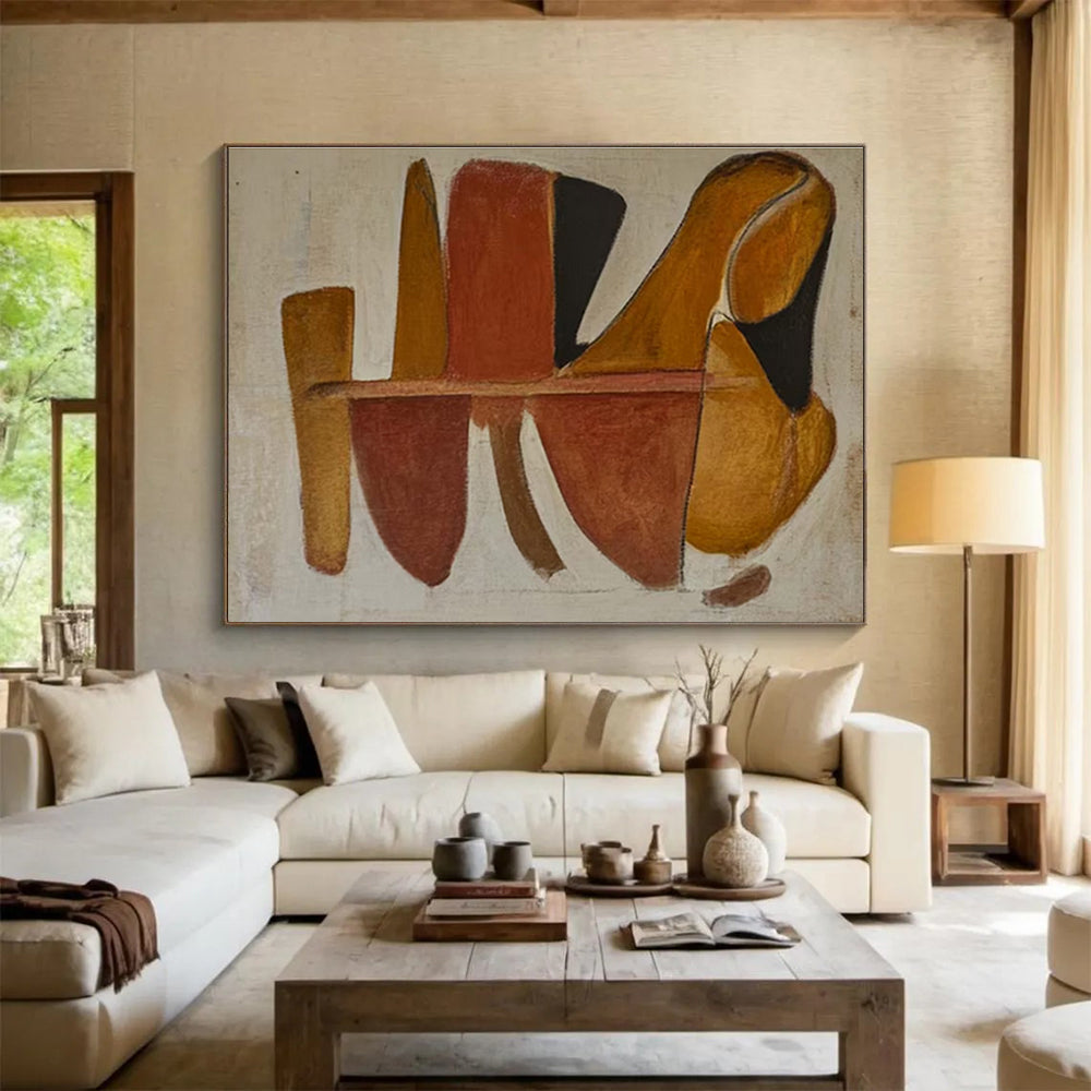 Hand-Painted Brown and Black Geometric Abstract Art HPS331