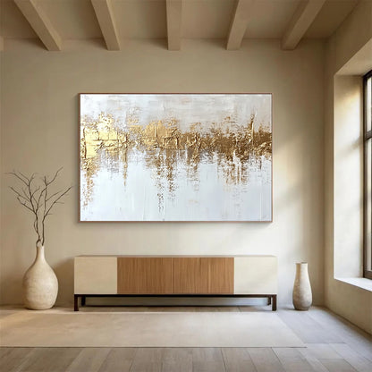 Large Contemporary Wall Art Gold & White Textured Abstract Painting HPS268