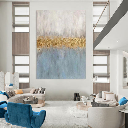 Oversized Gray, Gold & Blue Abstract Color Block, Cool Abstract Paintings DPS508