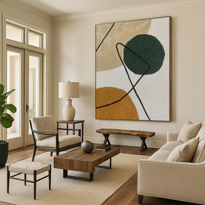 48x60 Beige Green Circular Abstract Lines Acrylic Modern Art Painting PT435