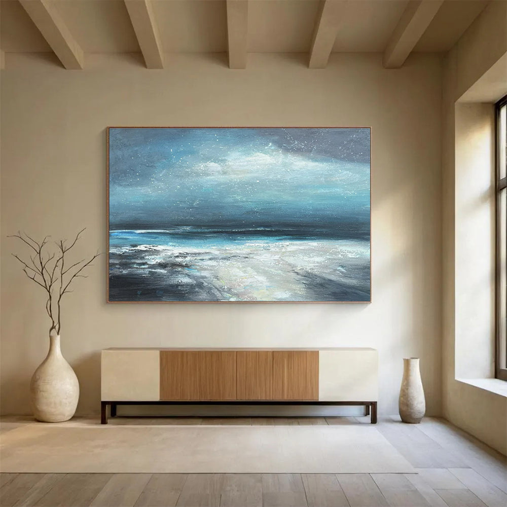 Paintings For House Blue, Gray, and White Abstract Seaside Art HPS410
