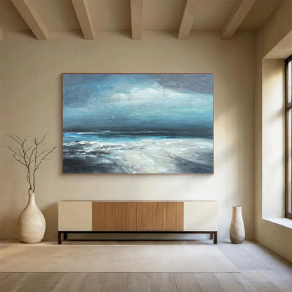 Paintings For House Blue, Gray, and White Abstract Seaside Art HPS410