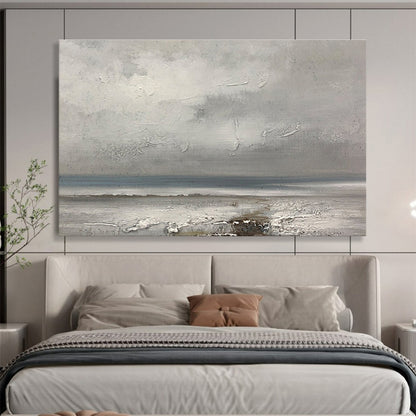 Hand-Painted Gray & White Textured Coastal Abstract Acrylic Painting HPS231