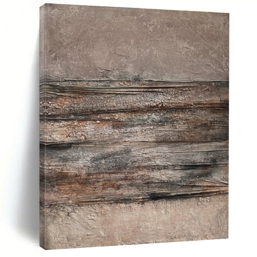 Unique Abstract Art in Brown and Gray Textured Stripes, Handmade Art Piece PT313