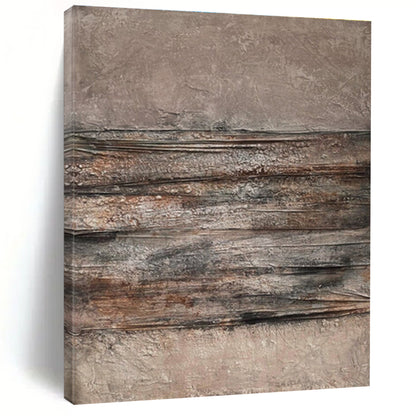 Unique Abstract Art in Brown and Gray Textured Stripes, Handmade Art Piece PT313