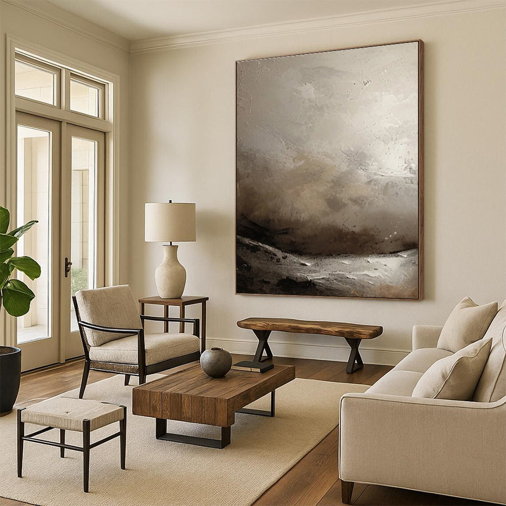 Cool Abstract Paintings Gray Beige Textured Abstract Landscape Art PT488