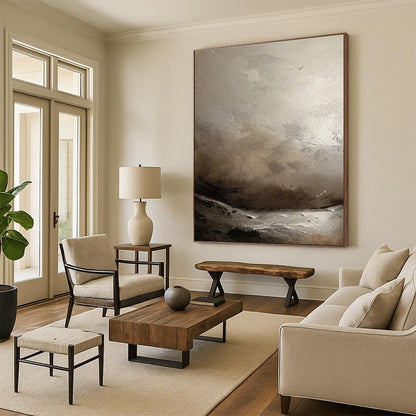 Cool Abstract Paintings Gray Beige Textured Abstract Landscape Art PT488