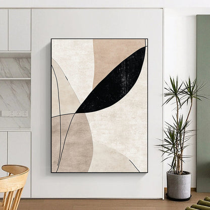 Modern Large Abstract Canvas Painting, Beige Black Gray Minimalist Geometric Abstract Art PT137