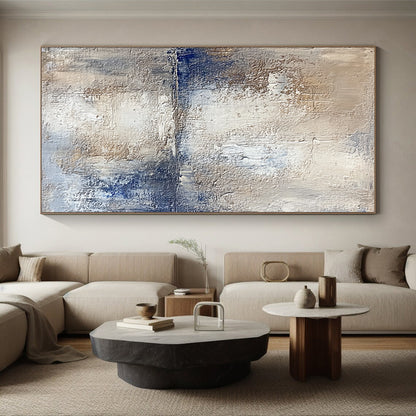 Hand Painted Art Beige, Gray & Blue Textured Abstract Painting On Canvas PT123