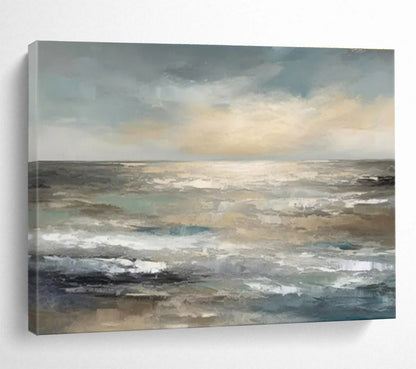 Paintings For House Gray and Beige Abstract Seaside Landscape Art HPS350