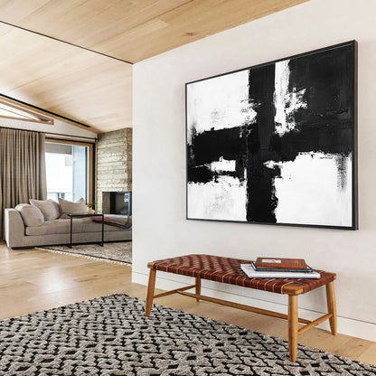 Large Contemporary Wall Art Black & White Textured Abstract Painting HPS258