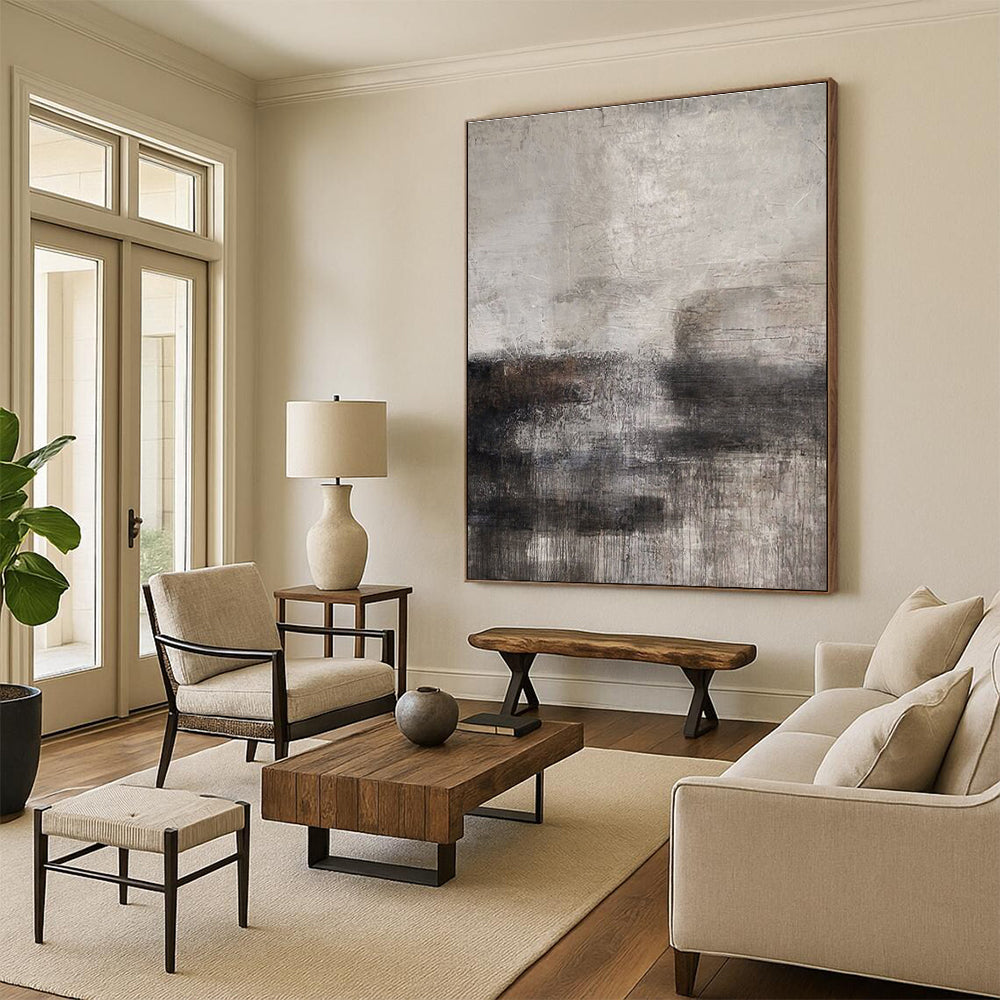 Large Size Gray and Black Moody Abstract Acrylic Painting PT625