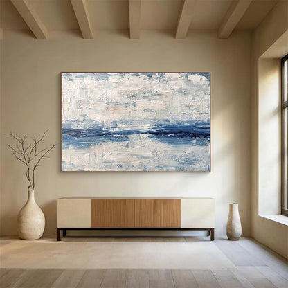 Large Size Blue & White Textured Abstract Sea Art HPS145