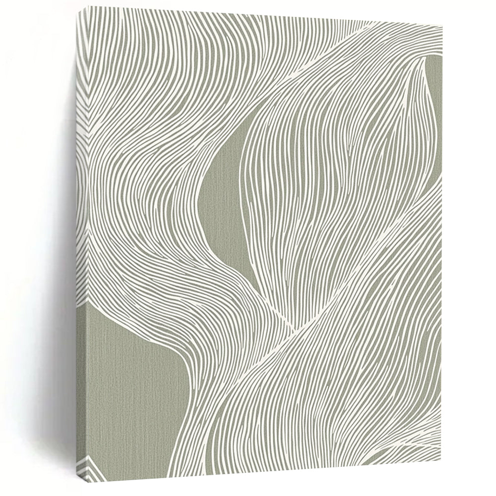 Abstract Canvas Wall Art Large With Gray, White Flowing Line Patterns On Canvas PT192