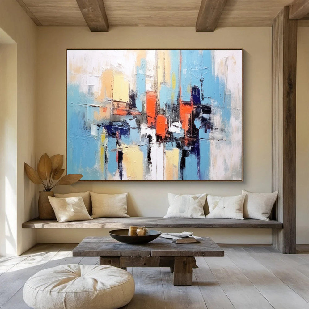 Oversized Abstract Wall Art Blue, Orange & White Abstract Urban Art HPS200