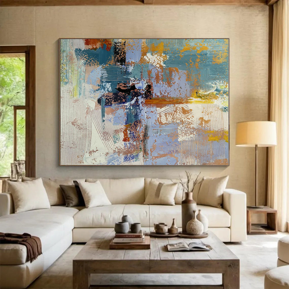 Acrylic Modern Art Paintings Blue Orange Textured Abstract Art PT362