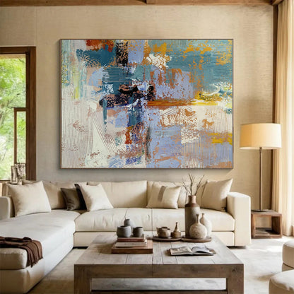 Acrylic Modern Art Paintings Blue Orange Textured Abstract Art PT362