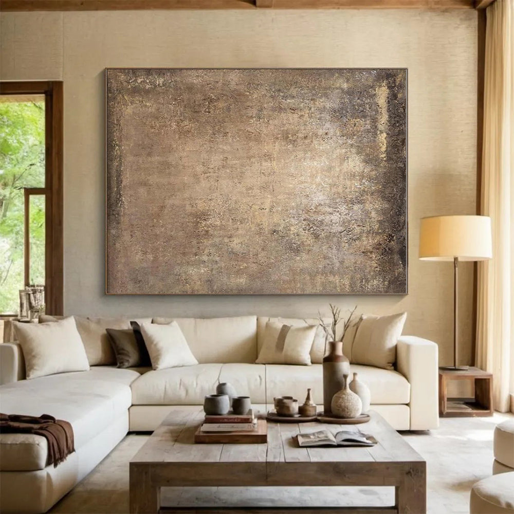Huge Size Brown Abstract Textured Composition, Oversized Abstract Wall Art PT533