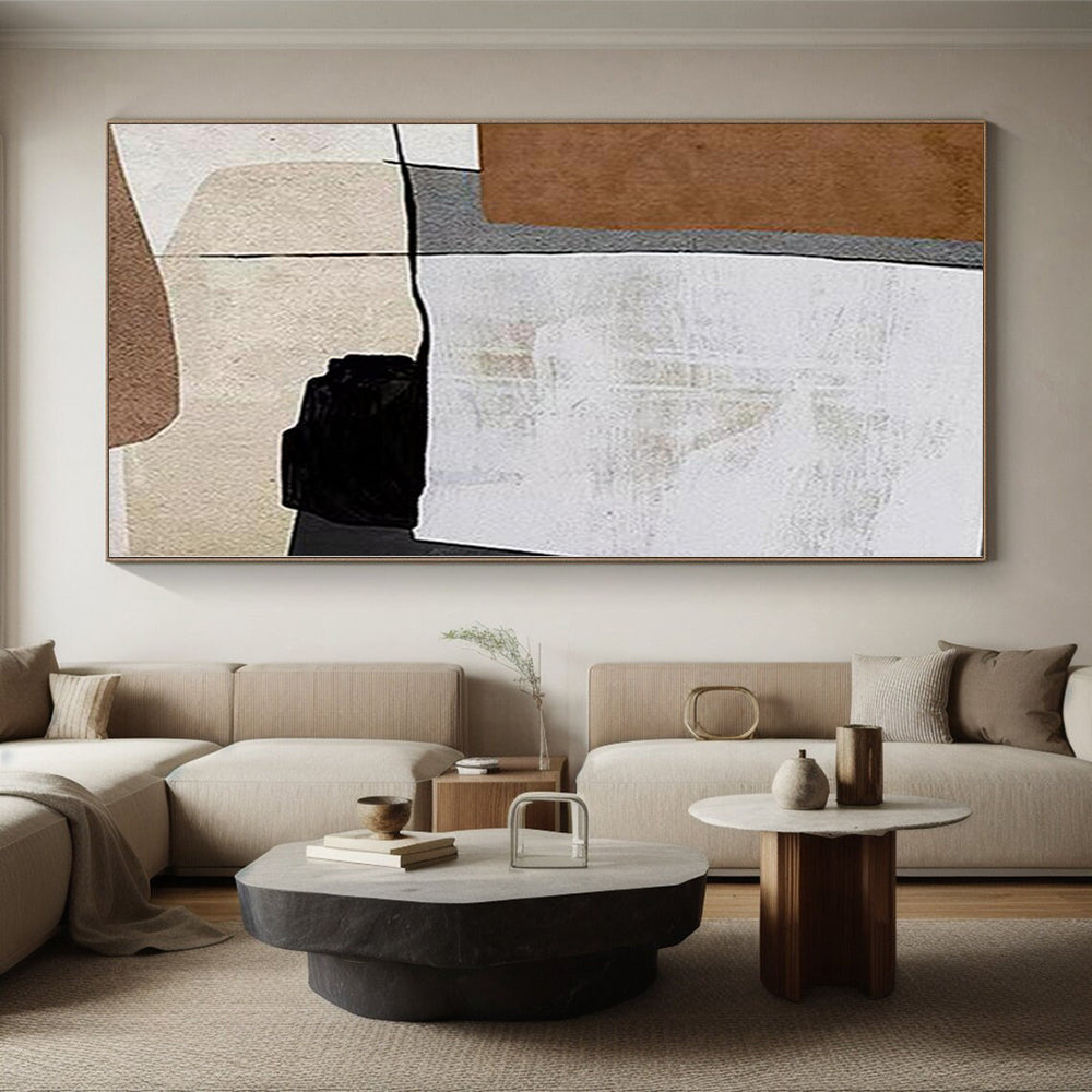 Acrylic Modern Art Paintings Brown, Beige & Black Geometric Abstract Painting On Canvas PT087