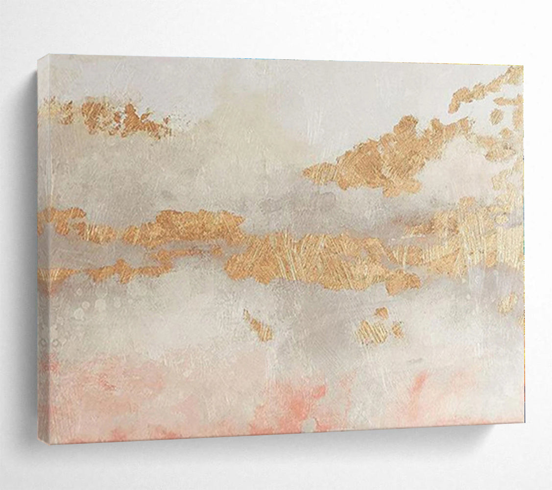 Minimalist Canvas Art Gold, Gray & Pink Textured Abstract Painting On Canvas HPS106