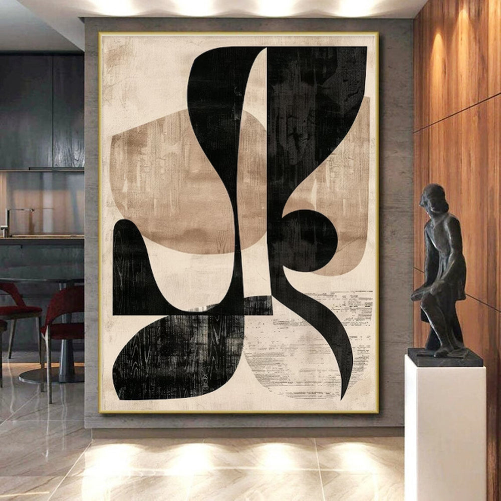 Unique Abstract Art Black Beige Geometric Shapes Modern Artwork PT433