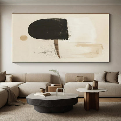 Minimalist Canvas Art Beige Black Abstract Shape Art PT374