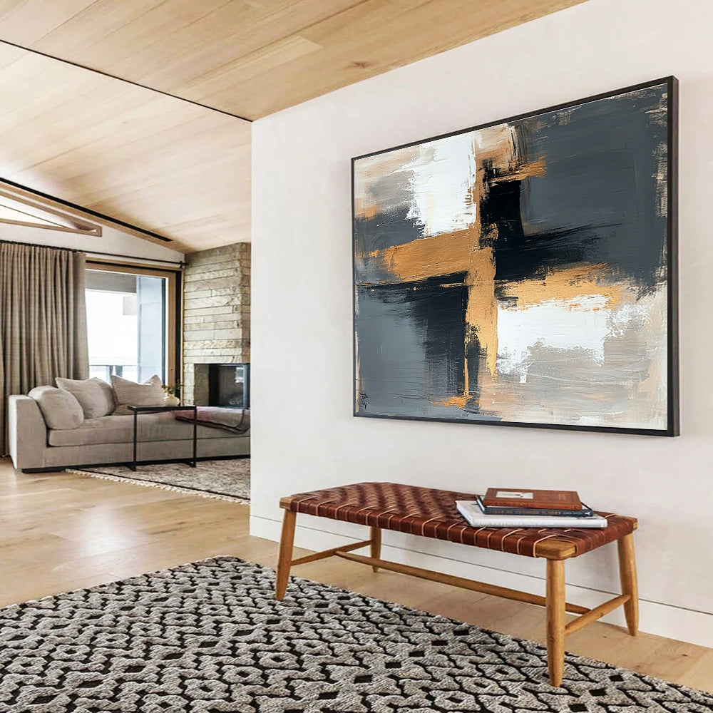 Buy Abstract Art Online Gray, Gold, and White Geometric Abstract Art HPS329