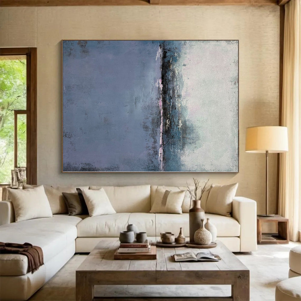 Hand-Painted Blue & Gray Textured Seascape Abstract Painting On Canvas PT051