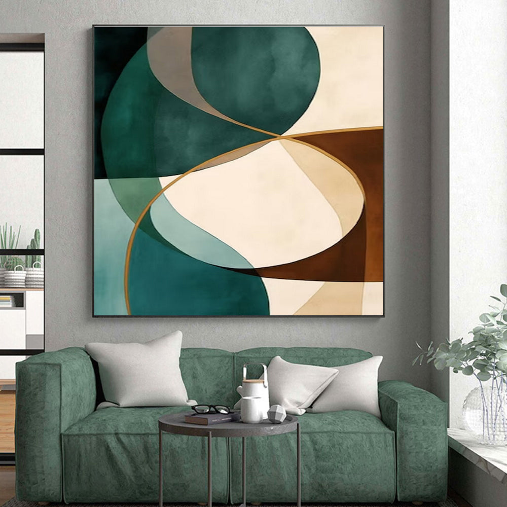 Cool Abstract Paintings Teal, Brown, and Beige Geometric Abstract Art PT736