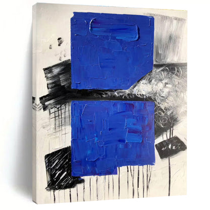 Hand Painted Art Blue Black White Textured Abstract Art PT411