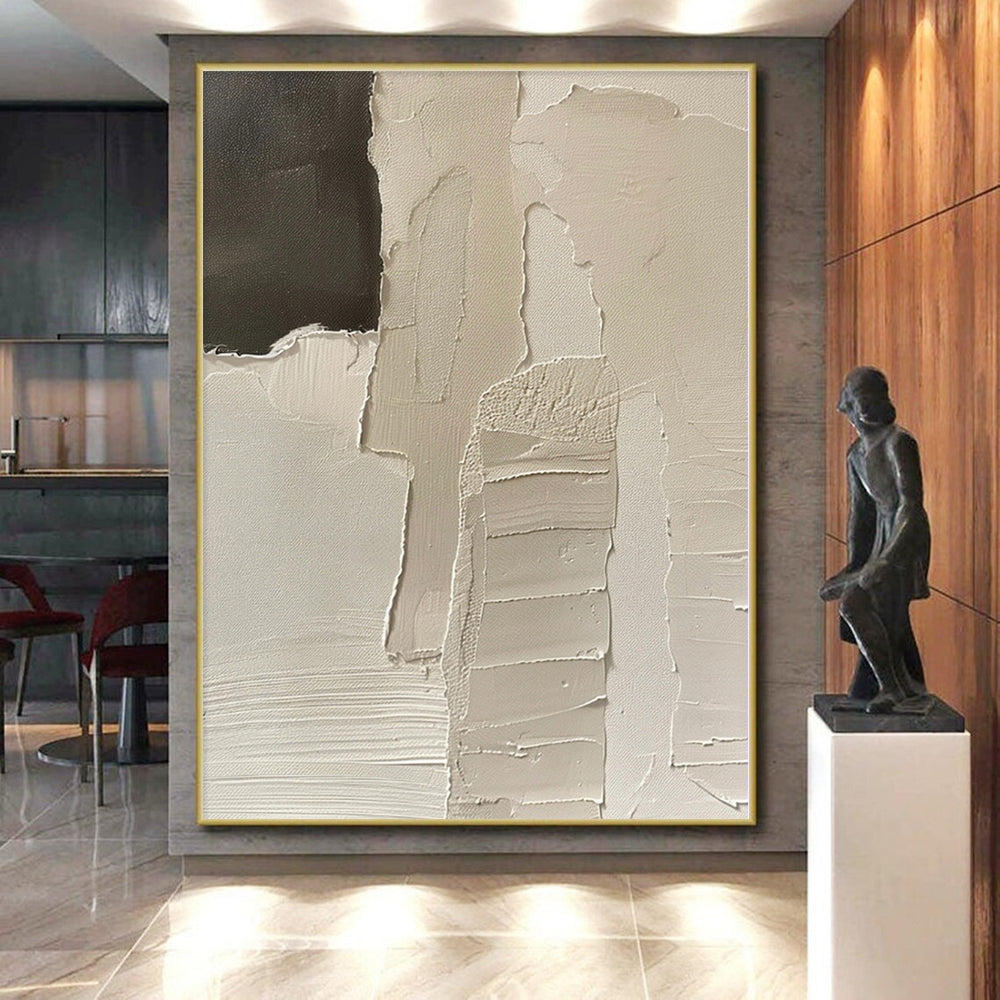 Large Size White & Black Textured Abstract Painting On Canvas PT028