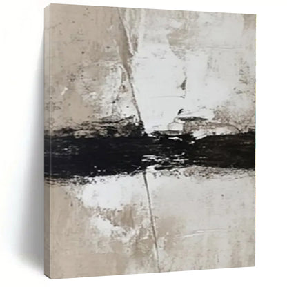 Minimalist Canvas Art in Black, White, and Beige, Handmade Art PT007