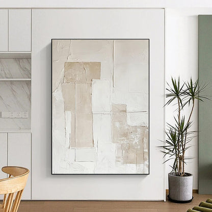Hand-Painted Beige and White Textured Abstract Art PT745