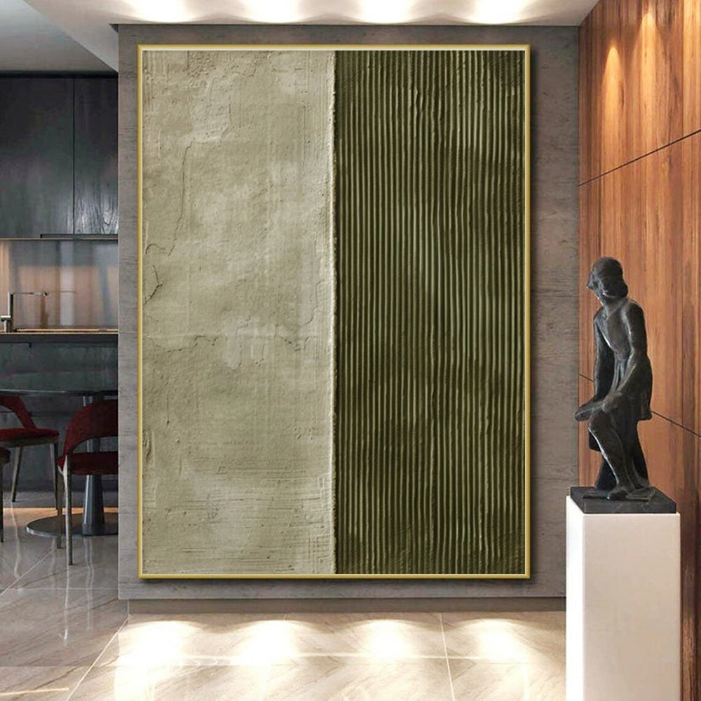 Handmade Art Green Beige Textured Split Abstract Art PT355